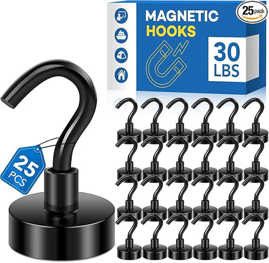 LOVIMAG 25Pcs Magnetic Hooks,Strong Neodymium Magnet Hooks for Cruise Essentials,Black Heavy Duty Magnets Hooks for Classroom Must Haves,Office Accessories,Garage Door,Fridge,Kitchen,Hanging,Grill