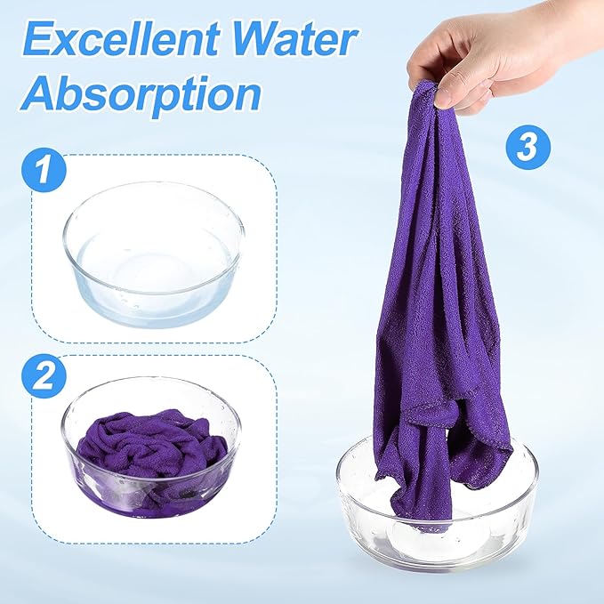 HARFINGTON 6 Pack Microfiber Cleaning Cloth, 16" x 12" Multi-Functional Cleaning Towels Reusable Absorbent Rags with Hook for Car Wash Kitchen Household Window Clean, Purple
