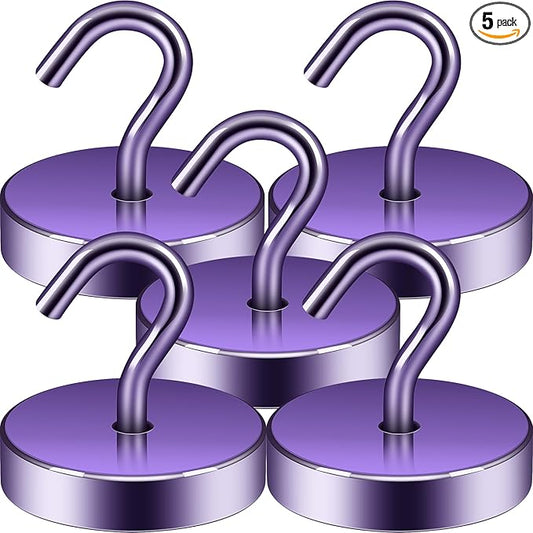 Neosmuk Magnetic Hooks, Cruise Ship Essentials, 100lb+ Heavy Duty Magnetic Hooks for Cruise Cabins, Refrigerator, Grill, Hanging, and Travel | Extra Strong Must-Haves Magnet Hook,Purple, 5 Pack