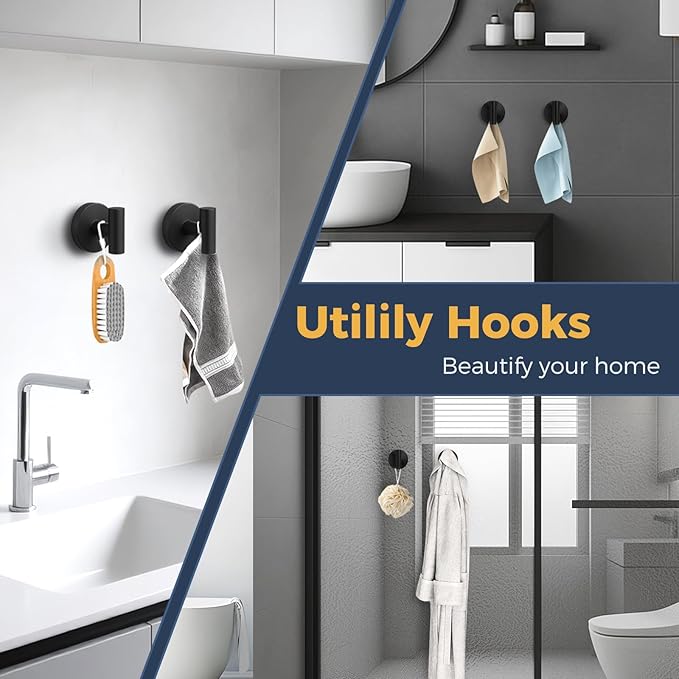 Heavy Duty Suction Cup Hooks for Glass Window,Tile,Mirror,Removable Shower Hooks for Inside Shower,Metal Towel Hooks for Bathroom,4 Pack(Black)