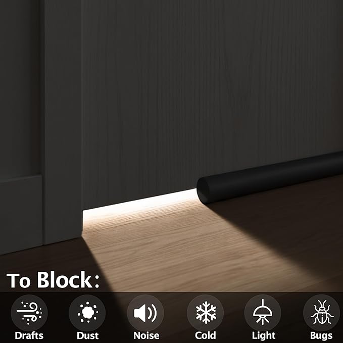 MAXTID Large Door Draft Stopper 30 Inch for Small Size Bedroom Door, Fits 0.5 to 1.7" Gaps Draft Light Blocker Black Door Draft Guard for Bottom of Doors Adjustable Twin Sided Door Draft Stopper