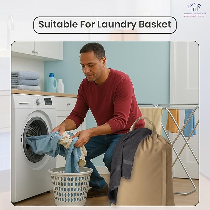LFH Home Cotton Canvas Large Laundry Bag with Handle, Heavy Duty Drawstring Closure Washable Laundry Bags, for School Travel, Home, Hotel, College Dorm, Organizer Sack, Toys Clothes 28x40-Beige