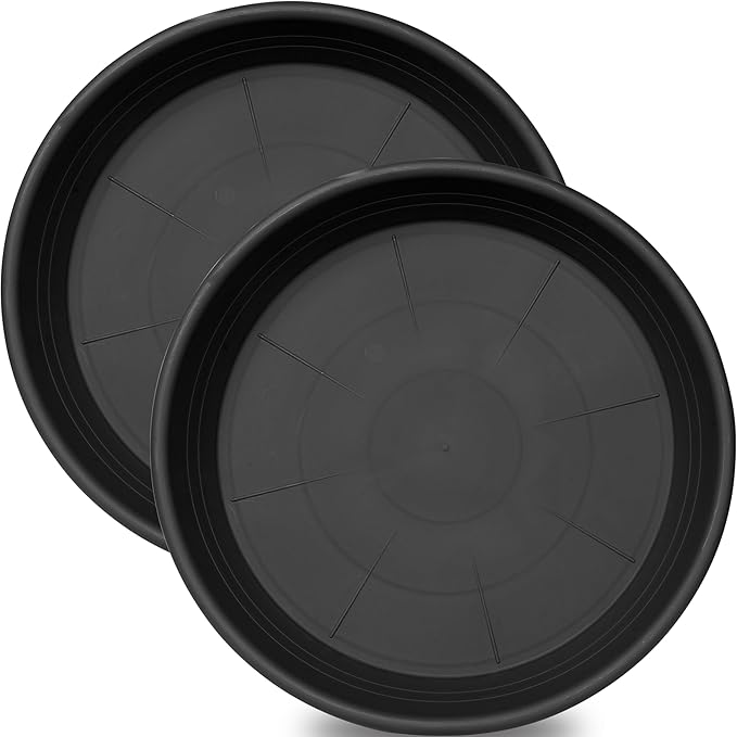 Grjoprt 2 Pack of 14 inch Plant Saucer, Plastic Plant Saucer 14 inch, Bird Bath Bowls, Heavy Duty Plant Tray for Pots, Plant Saucers for Indoors Planter, Garden Water Plate 12"/13"/14" (Black)