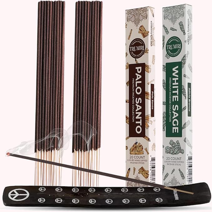 Trumiri Incense Sticks - Combo Pack of 40 Insence-Sticks - 20 Palo Santo + 20 White Sage - Cleansing Insense - Insents - Incents - Inscense - Incence - Incienso - All Natural Non Toxic Incense Sticks