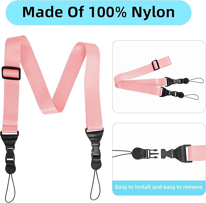 Adjustable Camera Neck Strap: Comfortable iPad Strap Nylon Neck Lanyard for iPad/Samsung Tablet Case, Camera Binocular Crossbody Laptop Luggage Bag (Light Pink)