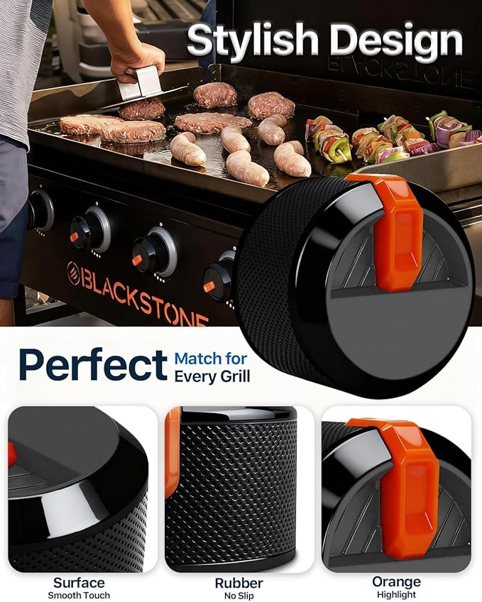 8 Pack Gas Griddle Knobs Replacement for Blackstone 17" 22" 28" 36" Griddle, Upgraded Grill Accessories for Blackstone Parts, Black