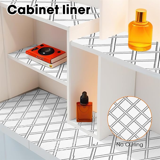 Gopas Drawer and Shelf Liner for Kitchen Cabinets Non-Adhesive, Non-Slip Cabinet Liner Shelf Paper Strong Grip Waterproof Easy to Clean for Kitchen Shelves Cupboard,Geometric,12IN X 30FT