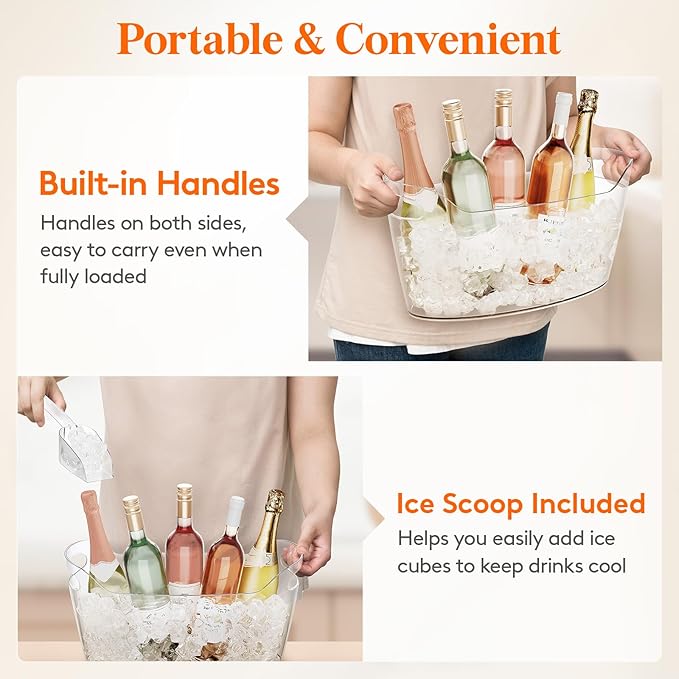 Lifewit 6.5L Ice Bucket for Parties, Portable Drink Bucket for Cocktail Bar, Plastic Champagne Cooler for Beverage/Wine/Beer, Mimosa Bar Supplies Chiller Tub with Scoop 38 x18x20 cm/15x7x8"
