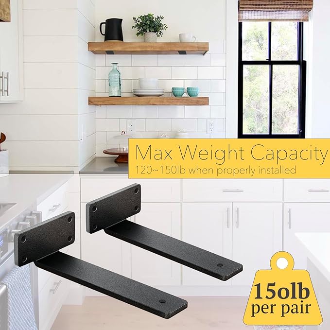8 Pack Shelf Brackets 6 Inch Floating Shelf Bracket 1/5 inch Thick Heavy Duty Hidden Shelf Brackets Iron Metal Brackets for Shelf Support with Screw Included