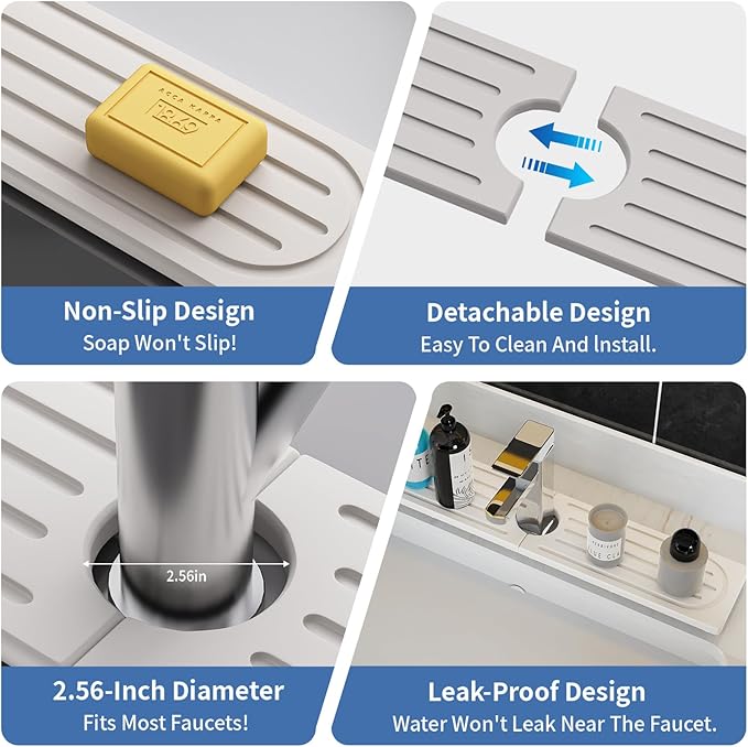 Kitchen Sink Faucet Mat, Water Absorbent Kitchen Faucet Mat, Durable Sink Splash Guard with Raised Feet, Diatomite Fast Drying Kitchen Sink Faucet Mat, Bathroom Stone Drying Tray for Counter