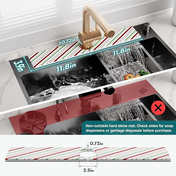 Stone Faucet Mat for Kitchen Sink, Diatomite Drying Stone Mat for Kitchen Counter, Prevent Moisture – Sink Splash Guard Home Decor (Red/Green, 23.6" x 3.9")