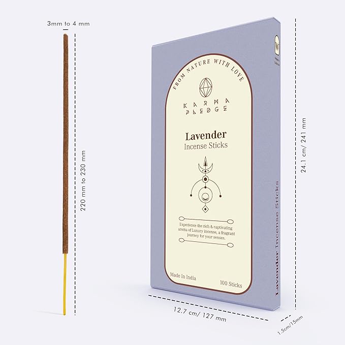 Lavender Incense Sticks, Organic Hand Dipped 100 Sticks with Natural Herbs & Aromatic Ingredients, Burn Time 45 to 60 Minutes, Incense for Positivity, Yoga, Meditation, Relaxation, Spiritual Gift