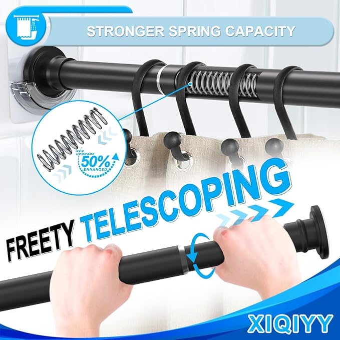 Small Tension Curtain Rod 18-32 Inch Spring Tension Rod Short Shower Curtain Rod No Drilling Adjustable Black Shower Rod,Heavy Duty