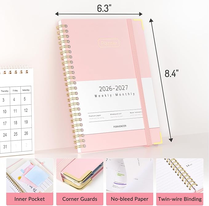Forvencer Academic Planner 2026-2027, Hardcover Calendar Planner Weekly & Monthly, July 2026 - June 2027, 6" x 8", Daily Agenda with Tabs, College School Organizer for Student Teacher, Olive Green