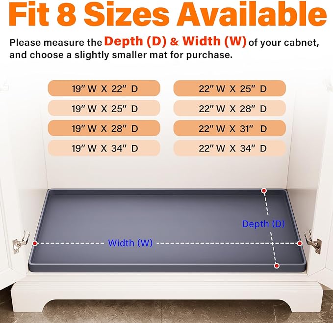 FLATO Waterproof Under Sink Mat 37" x 22" Shelf Liner for Kitchen and Bathroom, Cabinet Protector, Organizers and Storage, Flexible Silicone Drip Tray