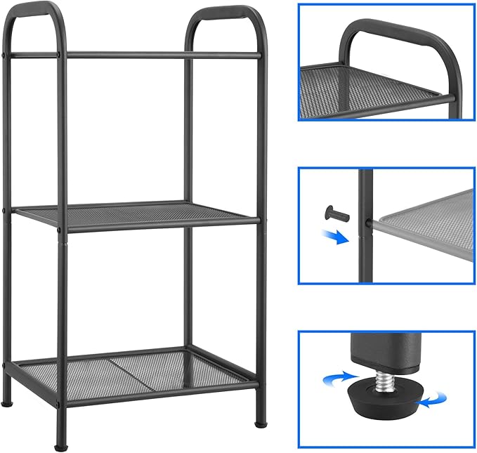 MAX Houser Storage Rack with Shelf,Industrial Style Extendable Plant Stand, Standing Shelf Units for Kitchen, Bathroom, Office,Living Room, Balcony, Kitchen (Charcoal Gray, 3 Tier)