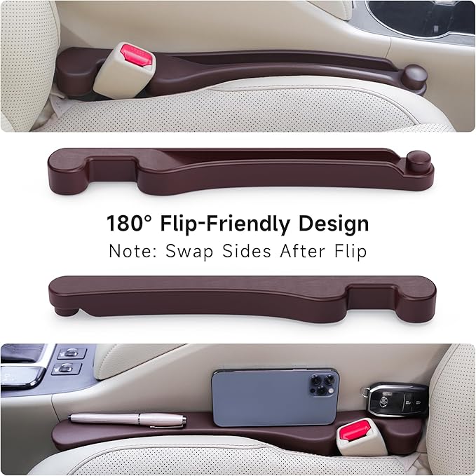 Car Seat Gap Filler Set of 2, 3-in-1 Seat Side Gap Filler Plug with Storage Slot & Hook Function, Soft Foam Universal Fit Car SUV Truck Fill Gap Between Seats Console Organizer (Narrow Deep Brown)