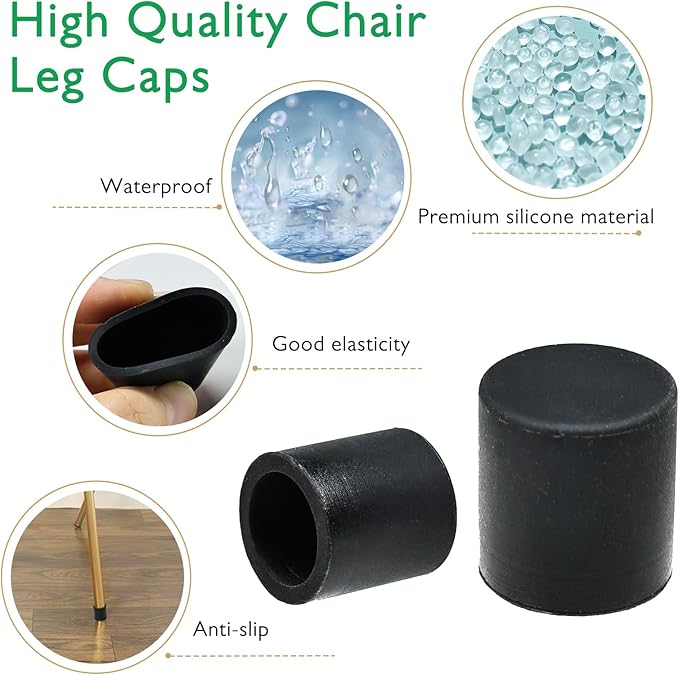 EASYEAH 1-11/16" (42.5mm) Silicone Chair Leg Floor Protectors, Rubber Chair Leg Caps, Non-Slip Furniture Pads Round Chair Feet Covers End Caps for Hardwood Floors, Patio & Table Foots, Black (4PCS)