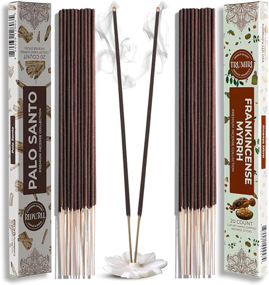 Trumiri Incense Sticks - Combo Pack of 40 Insence-Sticks - 20 Palo Santo + 20 Frankincense Myrrh - Insenses - Insents - Incents - Inscense - Incence - Incienso - All Natural Incense Sticks