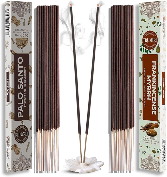 Trumiri Incense Sticks - Combo Pack of 40 Insence-Sticks - 20 Palo Santo + 20 Frankincense Myrrh - Insenses - Insents - Incents - Inscense - Incence - Incienso - All Natural Incense Sticks