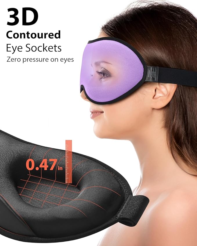 MABAO Weighted Sleep Mask - 100% Blackout Eye Mask for Sleeping for Women Men, 3D Contoured for Lash Extension, Zero Eye Pressure Memory Foam Cover, Soft Gentle Pressure Blindfold for Travel - Purple