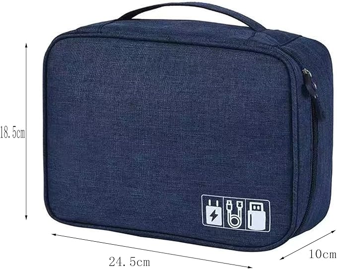Cable Organizer Bag for Women or Men, Electronic Accessories Carry Case Portable Waterproof Double Layers All-in-One Storage Bag for Cord, Charger, Phone, Earphone (Navy Blue)