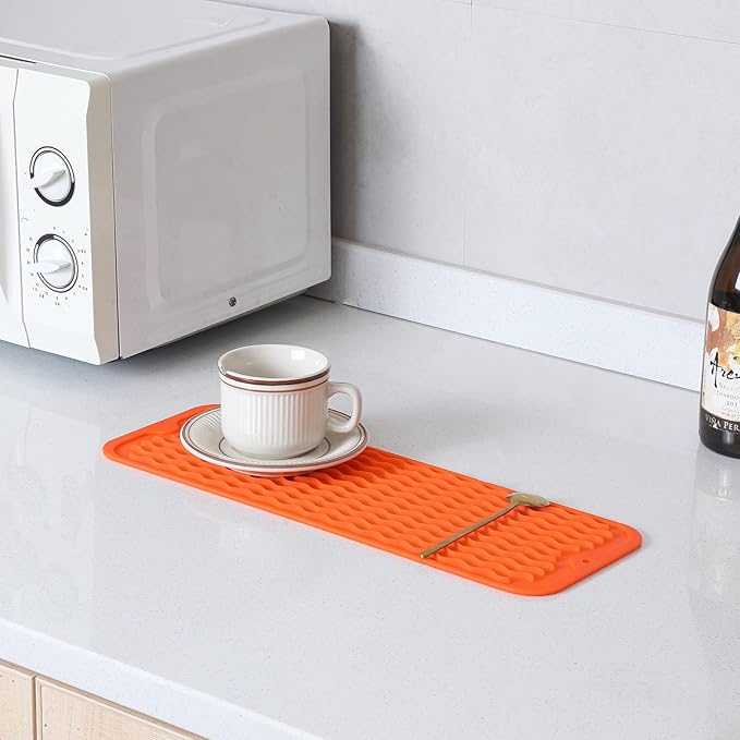 MicoYang Silicone Dish Drying Mat for Multiple Usage,Easy clean,Eco-friendly,Heat-resistant Silicone Mat for Kitchen Counter,Sink,Bar,Bottle,or Cup Orange M 17 inches x 6 inches