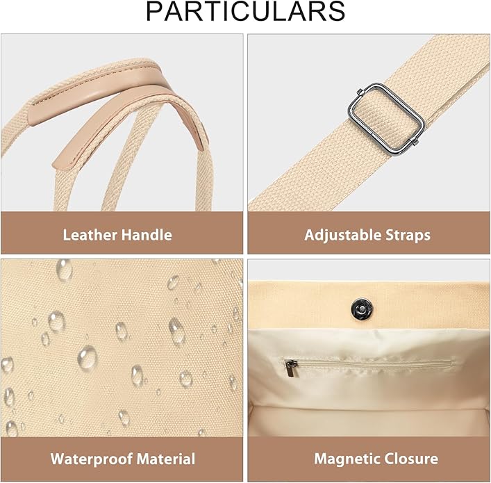 Women's Canvas Tote Bag, Crossbody Work Purse with Pockets, Top Handle Handbag Satchel Bags for Travel, Nurse, Teacher