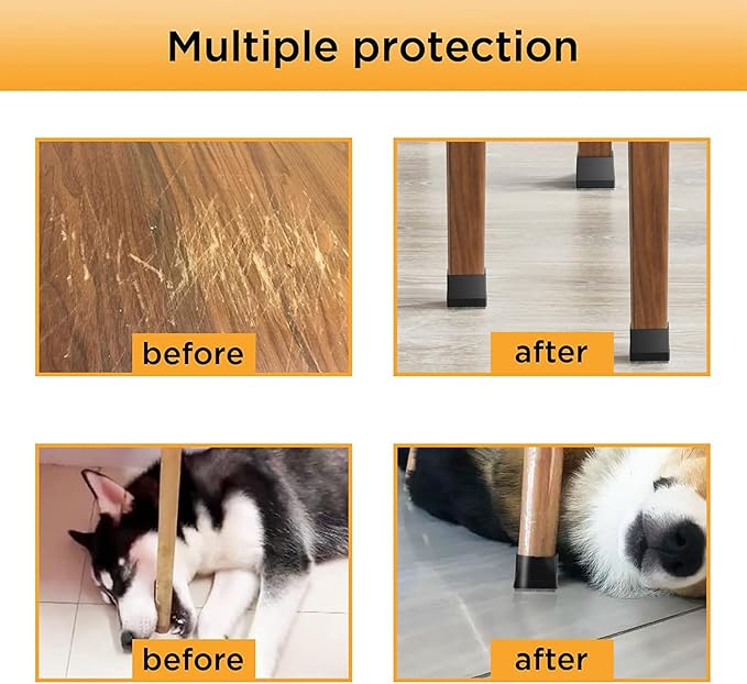 Square Chair Leg Protectors for Hardwood Floors, 16 Pcs Silicone Felt Furniture Leg Caps to Prevent Floor from Scratches and Reduce Noise, Easy to Move, (Black, Fit: 0.866-1.14").