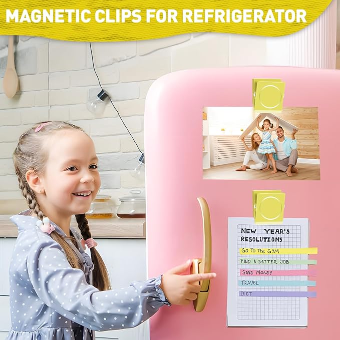 Grtard Strong Magnetic Clips, 2.2 Inch Extra Large Magnetic Clips Heavy Duty, 8Pack Magnet Clip for Fridge, Clip Magnets for Refrigerator, Whiteboard, Classroom, Kitchen, Office Organizer (Yellow)