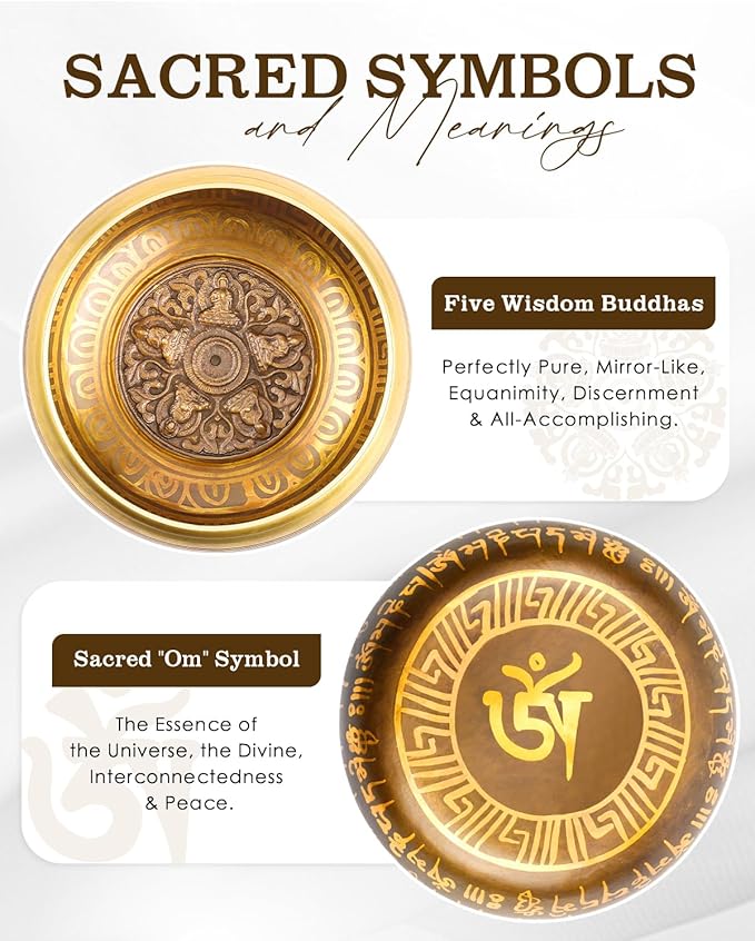 Tibetan Singing Bowls, Authentic Meditation Sound Bowls Handcrafted in Nepal for Yoga, Chakra Healing, Mindfulness, Self Care Spiritual Gifts for Women