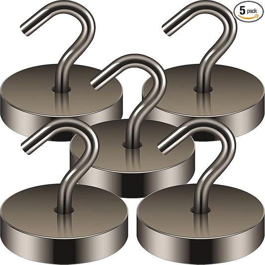 Neosmuk Magnetic Hooks, Cruise Ship Essentials, 100lb+ Heavy Duty Magnetic Hooks for Cruise Cabins, Refrigerator, Grill, Hanging, and Travel | Extra Strong Must-Haves Magnet Hook,Grey, 5 Pack