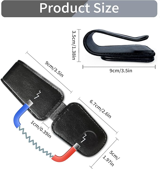 2 Pack Sunglass Holder Organizer Clip for Car Visor (Double Black)