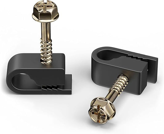 THE CIMPLE CO Single Cable Clips with Screws - 1/4 Inch Coaxial Cable Clamps Outdoor - Exterior Cord Management for Coax, CAT Ethernet, Electrical Wire - Screw Clamps for Wires - 50 PCS, Black