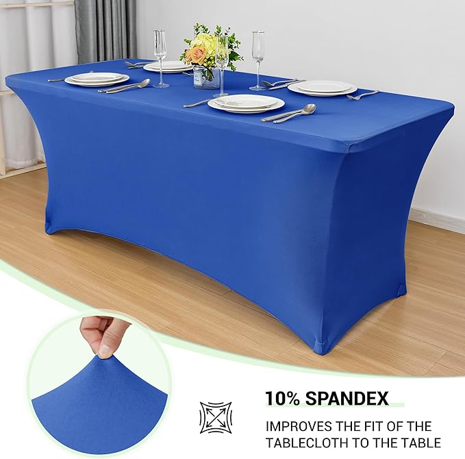 Obstal 8Ft Stretch Spandex Table Cover for Standard Folding Tables - 2 Pack Universal Rectangular Fitted Tablecloth for Party, Banquet, Events, Trade Show (Royal Blue, 96L x 30W x 30H Inches)