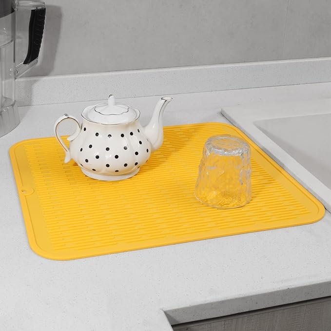 MicoYang Silicone Dish Drying Mat for Multiple Usage,Easy clean,Eco-friendly,Heat-resistant Silicone Mat for Kitchen Counter or Sink,Refrigerator or Drawer Liner Yellow 2XL 24 inches x 18 inches