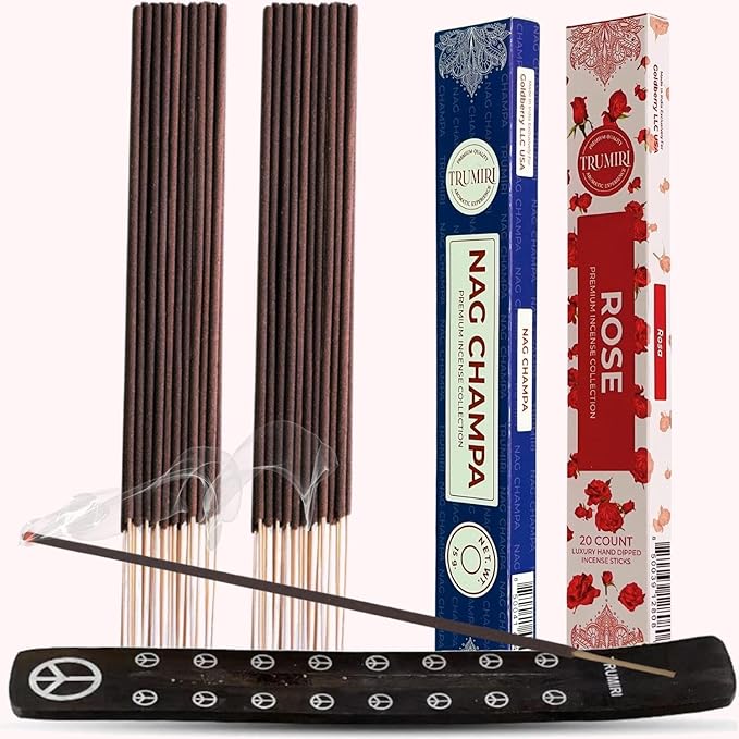 Trumiri Incense Sticks - Combo Pack of 35 Insence-Sticks - 15 Nag Champa + 20 Rose - Insenses - Insents - Incents - Inscense - Incence - Incienso - All Natural Incense Sticks