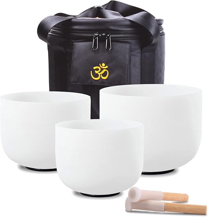 FMTY 7inch 8inch 9inch Crystal singing bowls set sound bowl for healing Mindfulness, Meditation, Yoga, Spiritual and Body Healing Chakra Bowl (D+G+C)