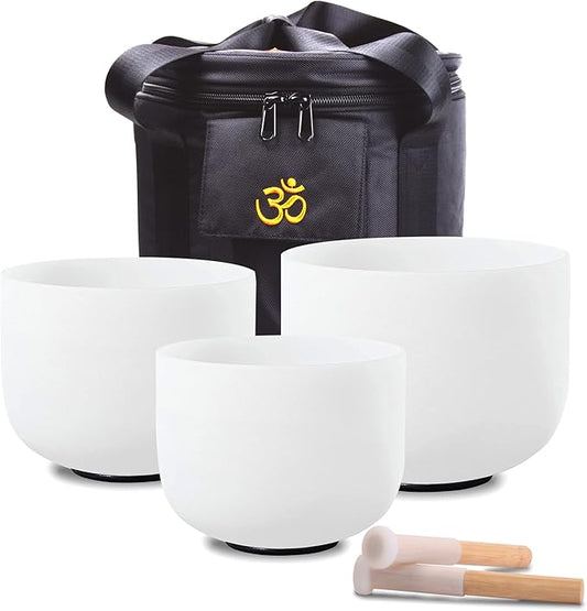 FMTY 7inch 8inch 9inch Crystal singing bowls set sound bowl for healing Mindfulness, Meditation, Yoga, Spiritual and Body Healing Chakra Bowl (D+G+C)