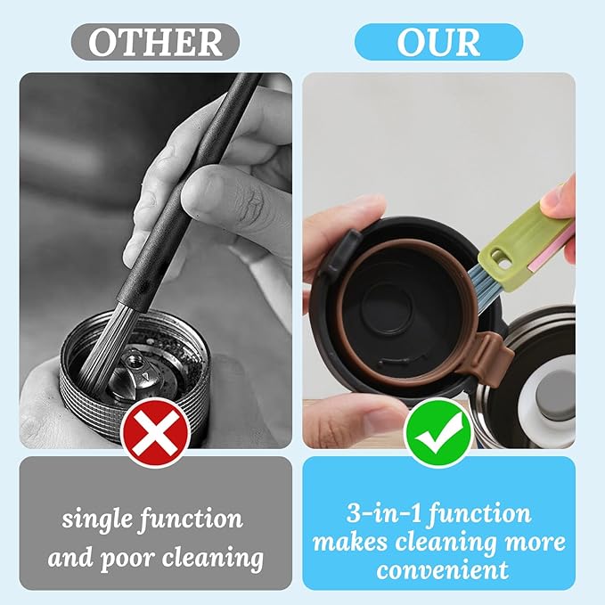 6Pcs 3 in 1 Bottle Brush, TACYKIBD Multifunctional Cup Lid Cleaning Supplies Water Cup Cleaner, Portable Small Crevice Cleaning Brush Tools for Baby Bottle Gap Tight Spaces