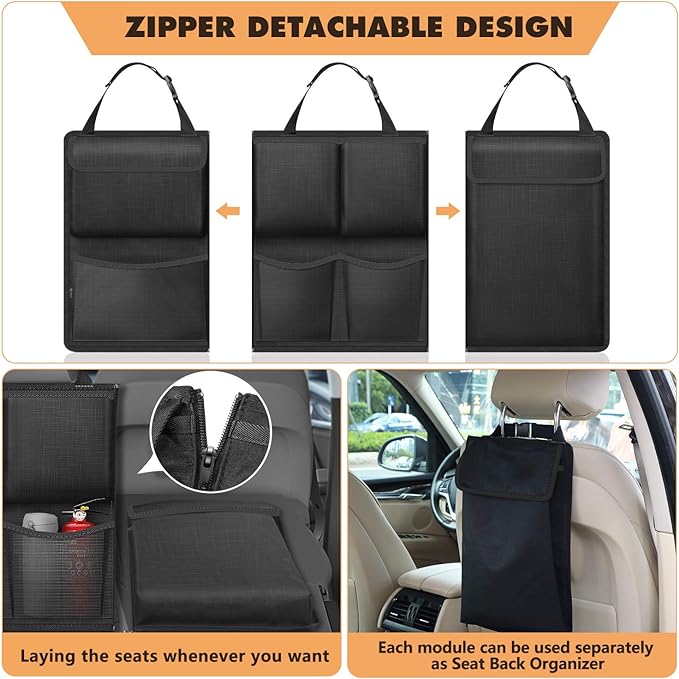 FINPAC Car Trunk Organizer and Storage, Detachable Seat Back Hanging Organizers Storage with Zippers, Large Capacity Car Accessories Interior for Jeeps, SUVs, Vans (Black)