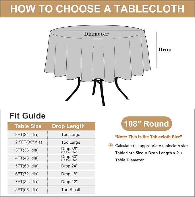 sancua Round Tablecloth 108 Inch Diameter, 6 Pack - Circle Polyester Fabric Table Cloth for Wedding Party Reception Banquet Birthday, Washable Christmas Table Cover (Fit 42-96 Inch Tables), Pink