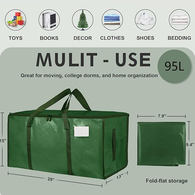 8 Pack-Extra Large Heavy Duty Moving Bags - Waterproof Storage Totes with Handles & Zippers, Foldable for College Dorm, Storage (olive green)