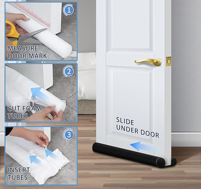 MAXTID Large Door Draft Stopper 30 Inch for Small Size Bedroom Door, Fits 0.5 to 1.7" Gaps Draft Light Blocker Black Door Draft Guard for Bottom of Doors Adjustable Twin Sided Door Draft Stopper
