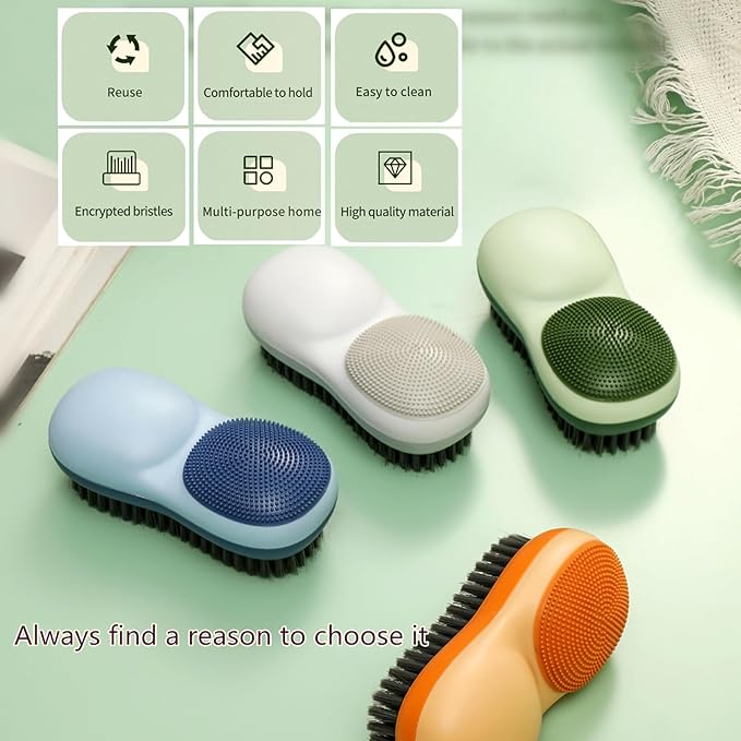 Two-Sided Laundry Stain Remover Brush, Soft Bristle for Scrubbing Out Tough Stains on Wool Cashmere Delicate Fabrics Knits Cotton Leather, Easy to Grip Hand Washing Clothes Brushes (Green)