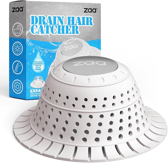 zaa Bathtub Drain Hair Catcher, Premium Silicone Shower Hair Catcher, 1Pack Hair Stopper for Pop Up & Regular Drains of Shower, Bathtub, Bathroom Sink, Bathroom Fixture Accessories, White