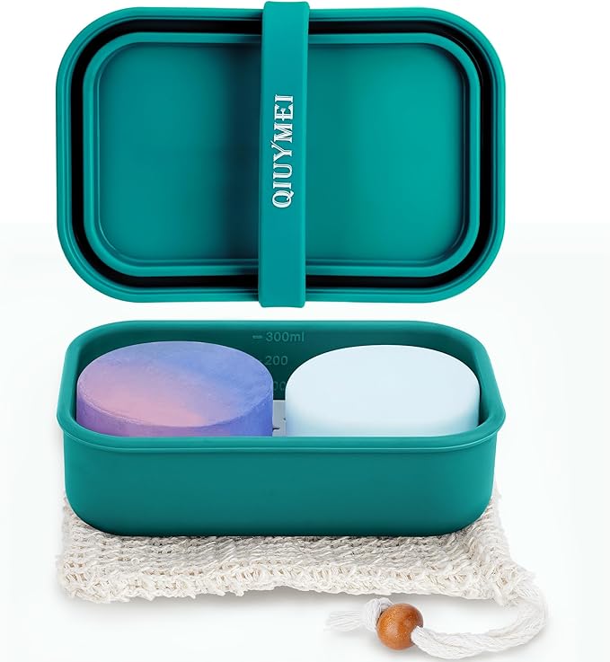 Silicone Travel Soap Container, Enhanced Leak-Proof Travel Soap Case with Draining Layer, Portable Bar Soap Holder, Soap Box with Soap Bag, Soap Dishes for Bathroom/Camping/Gym (Green)