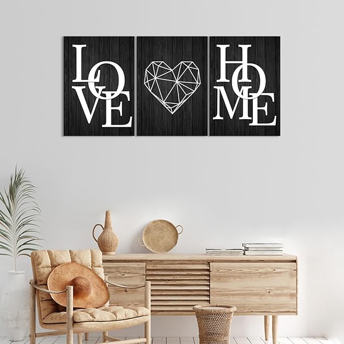 KAWAHONE Home Love Wall Decor- Home Love Poster- Black and White Canvas Painting for Living Room Nordic Decoration Art