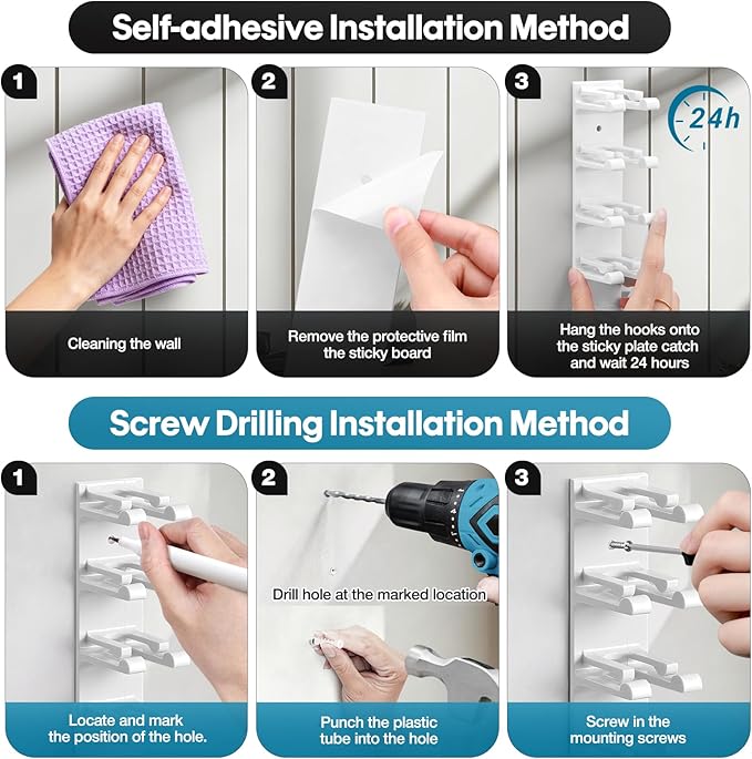 Hat Organizer for Baseball Caps Wall, 2 Pack Hat Holder for Closet Door Holds up to 16 Hats, Hat Hook with Adhesive and 8 Screws, Hat Hanger Cap Holder Hat Hangers for Wall Closet Door Bedroom (A-White)