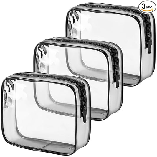 MODENGKONGJIAN TSA Approved Toiletry Bag, 3 Pcs Clear Toiletries Bags Quart Size Travel Makeup Cosmetic Bag for Women Men, Carry on Airport Airline Compliant Bag (Matte black)